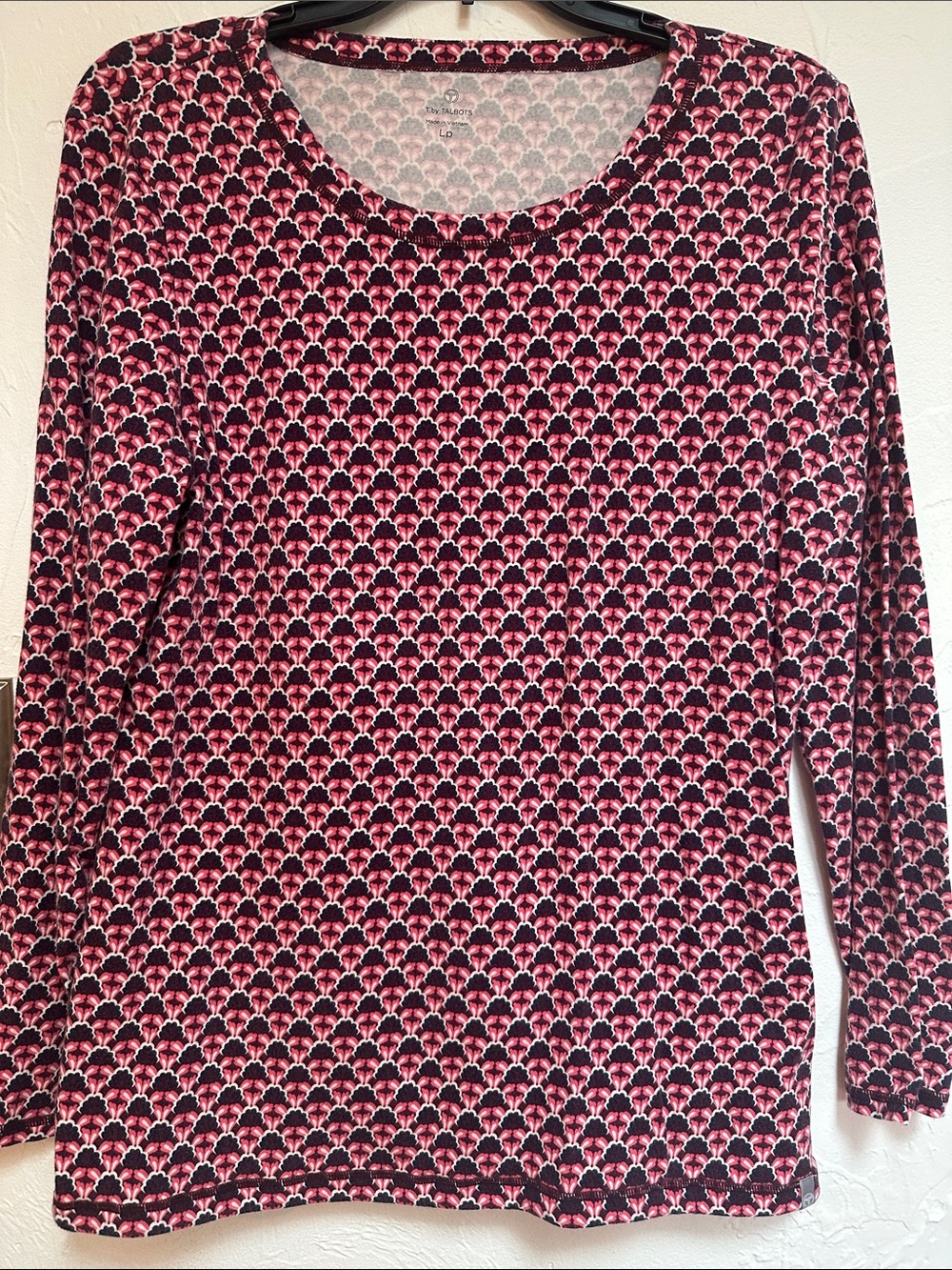 Talbots Pink Black Floral-Geo Long Sleeve Tee